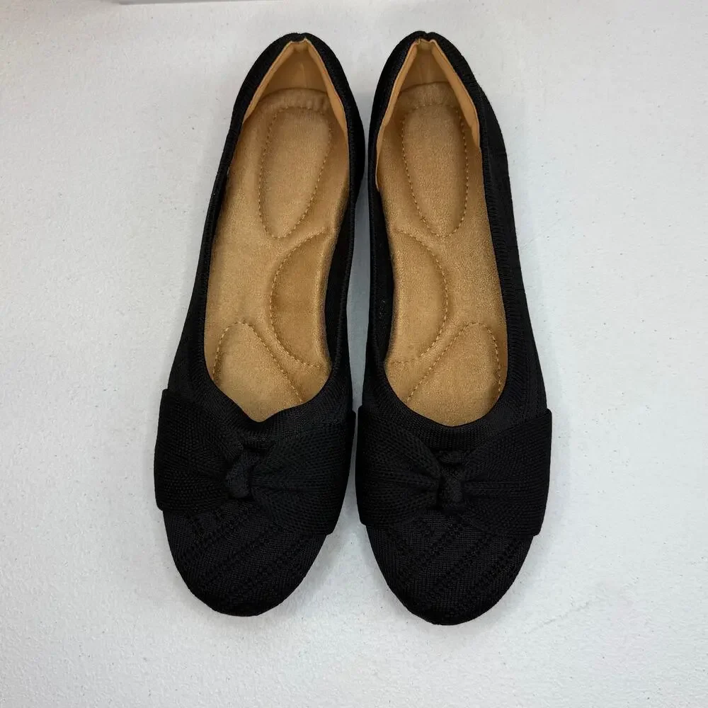 Ablanezoom Women’s Black Knot Flats – Size 38 / US 7.5 Slip‑On Ballet Shoes